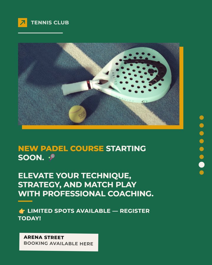 Tennis club padel course promo, sample carousel slide made with the generator